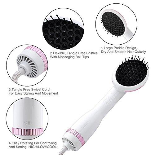 One Step Dryer & Styler Hot Air Paddle Brush | Negative Ion Generator Hair Straightener For All Hair Types | Eliminate Frizzing, Tangled Hair & Knots, Promote Healthy & Shiny Hair Locks
