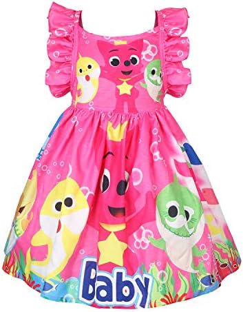 Girls Toddler Summer Baby Shark Sleeveless Casual Dresses Party Gown Dress 2-8 Years