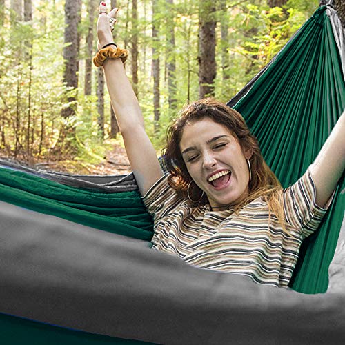 Camping Hammock, Double & Single Portable Hammocks with Tree Straps, Lightweight Nylon Parachute Hammocks for Hiking Travel Backpacking Beach Yard Gear | 2 x Premium carabiners, 2 x Nylon Loops