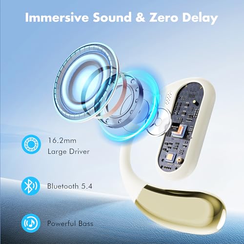 CoolJumper Open Ear Bluetooth 5.4 Headphones with Ear Hooks, IPX7 Waterproof, 60H Playtime LED Case, ENC Clear Call Sports Earbuds for Running Gym Commute