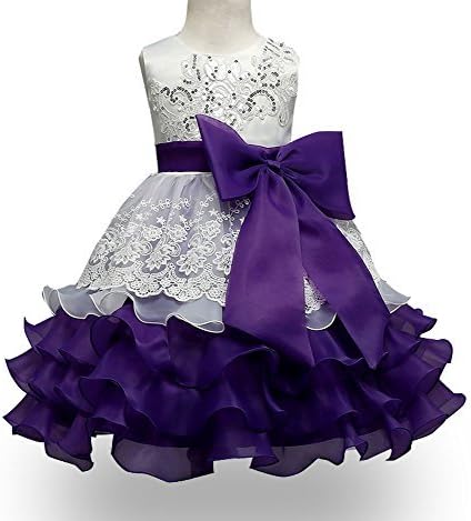 KISSOURBABY White and Purple Splicing Flower Girls Dresses Tutu Ruffles Birthday Party Dress (White Purple, 110)