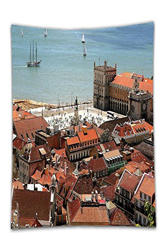 Interestlee Satin drill Tablecloth?European Cityscape Decor View Of Central Lisbon Portugal With Rooftops And Sea Old Town Nostalgic City Deco Multi Dining Room Kitchen Rectangular Table Cover Home De - Thumbnail 6
