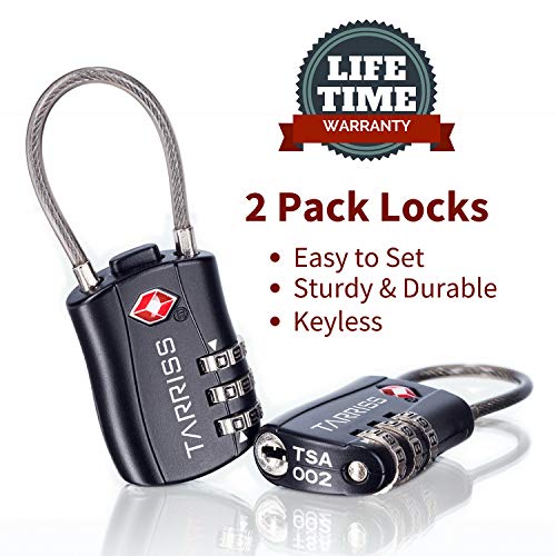 Tarriss TSA Cable Lock (2 Pack) (Jet Black) Combination Lock Ideal