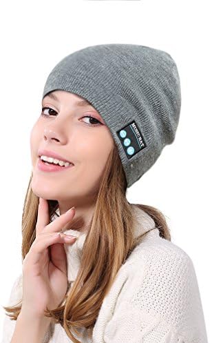 Wireless Music Beanie Hat with Bluetooth Knitted Cap with Stereo Speakerphone Headset Earphone Speaker Mic Phone Call,for Outdoor Sports, Skiing,Running, Skating, Walking, (Gray)