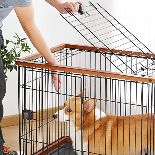 Wooden Pet Crate Open Top Dog Cage Crate Kennel with Tray and Prevent