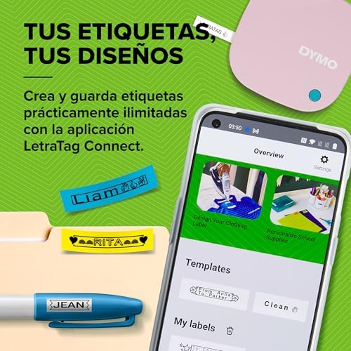 Kit de Rotulagem Bluetooth LetraTag 200B em Rosa | Impressora de Etiquetas Compactas | Liga-se via tecnologia Bluetooth sem fios ao iOS e Android | Inclui 3 fitas de etiqueta