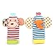 Happy Monkey Baby Wrist Rattles and Foot Finders Set High Contrast Infant Foot Finders Socks and Newborn Hand Wrist Rattle Toy Cute Engaging Elephants and Monkeys Bright Developmental Colors Patterns