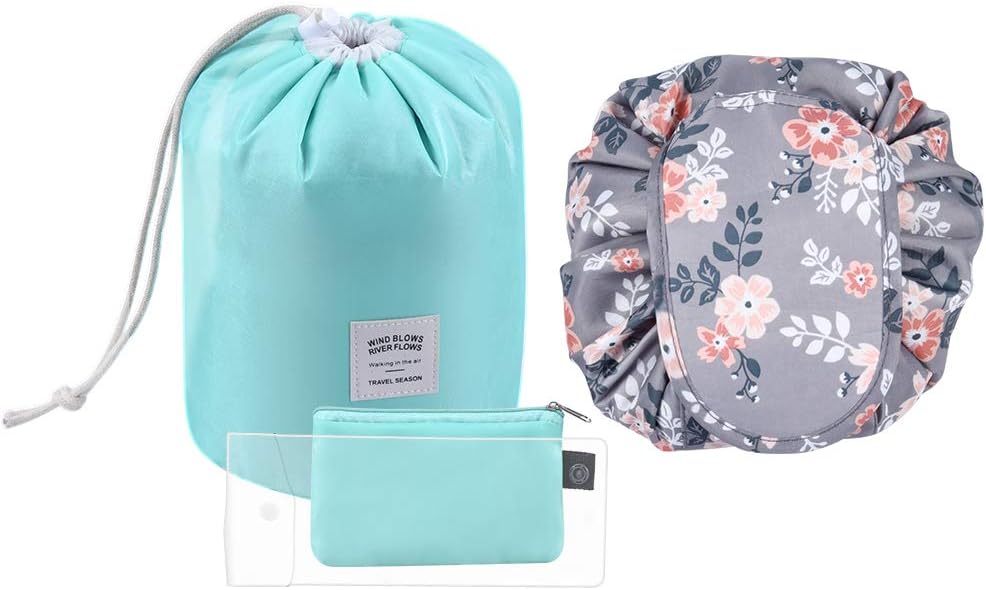 Tinbrot Makeup Bag Portable Travel Kit - 2 PCS Waterproof Cosmetic Bags Drawstring Toiletry Bags Organizer Bathroom Storage Carry Case Set for Vacation Camping