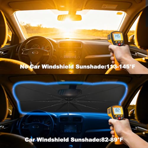 BIRDDIE Car Umbrella Shade for Windshield - Stable Multi-Angle Manual Adjustment, UV & Heat Protection with Leather Case, Car Umbrella Shade for Sedans SUVs MPVs