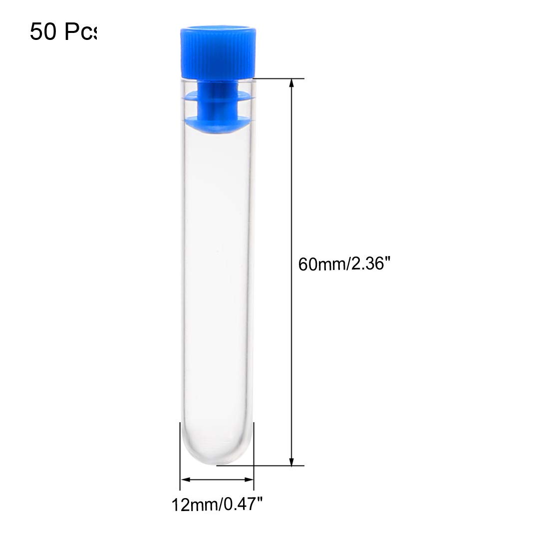sourcing map 50 Pcs Plastic Test Tubes with Cap, Polystyrene Mini Test Tube, Blue, 12x60mm - Image 3