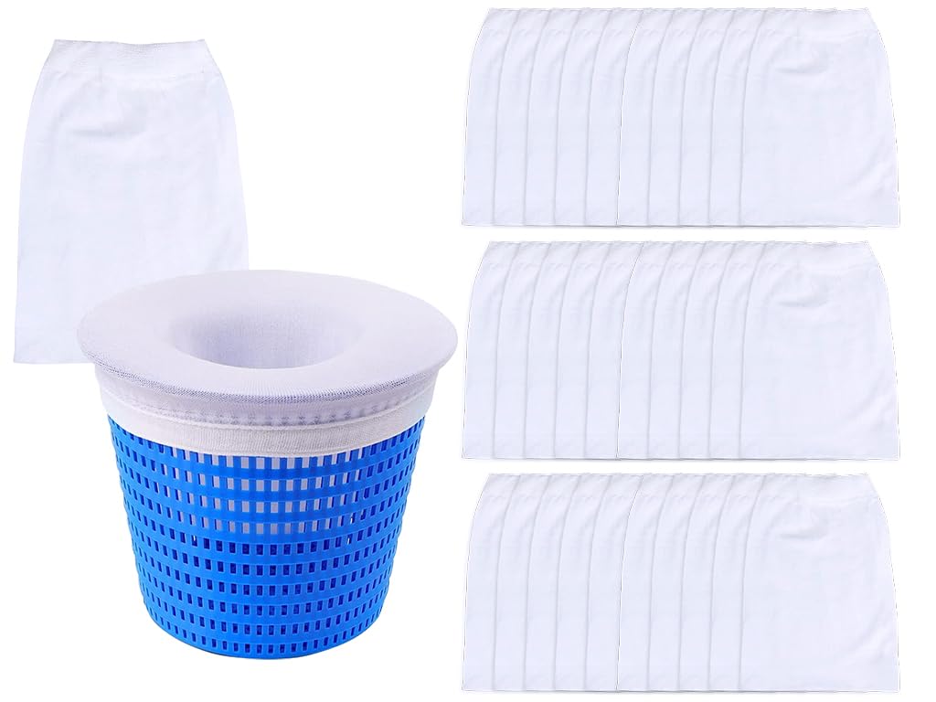 Kellegour 30 Piece Pool Skimmer Socks,Pool Filter Saver Socks,Pool Skimmer Filter Socks,Swimming Pool Skimmers Filter Socks,Universal Pool Skimmer Socks for Skimmer Pond Cleaning Dirt and Leaves,White
