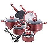 CO-Z 12-PCS Cookware Set Teflon-Coated Nonstick Pots and Pans Set, Induction Compatible, with Bakelite Handle, FDA Certificated, PFOA –Free, Dishwasher-Safe (12-PCS Cookware Set)