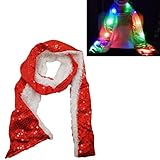Luwint Colorful LED Flashing Sequin Scarf - Lights Up Rave Clothing Accessories Toys for Halloween Party Costume (Red)