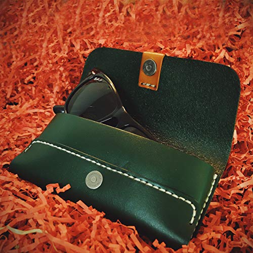 Handmade Genuine Leather Eyeglass Case Holder for Sunglasses & Reading Glasses - Unisex  (Green) - Thumbnail 2