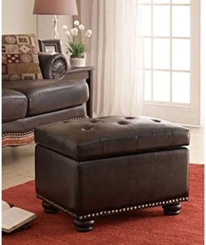 Beautiful Expresso Faux Leather Finish Extra Padded Storage Furniture Ottoman