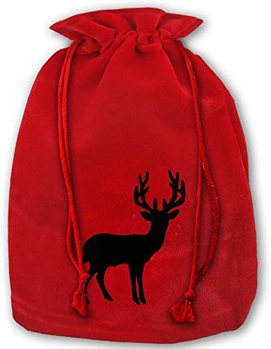 Black Deer Prints Red Christmas Gift Bag Drawstring Bag Velvet Pouch