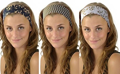 3 Count Deluxe Soft Fabric Headbands Gold Leaves Chevron Fashion Headwrap Women