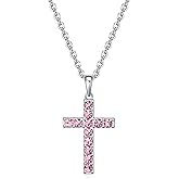 Birthstone Cross Necklace for Women,First Communion Gifts Easter Baptism Cross Jewelry Pendant Gifts
