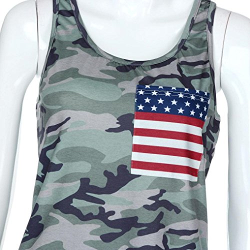 Besooly Women American Flag Tanks, Flag Print Camouflage Tops Vest Sleeveless T-Shirt Blouse (L, Green) - Thumbnail 5