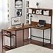 Tribesigns L-Shaped Desk with Hutch, 68 Inches Corner Computer Desk Gaming Table Workstation with Storage Bookshelf for Home Office,Dark,Walnut