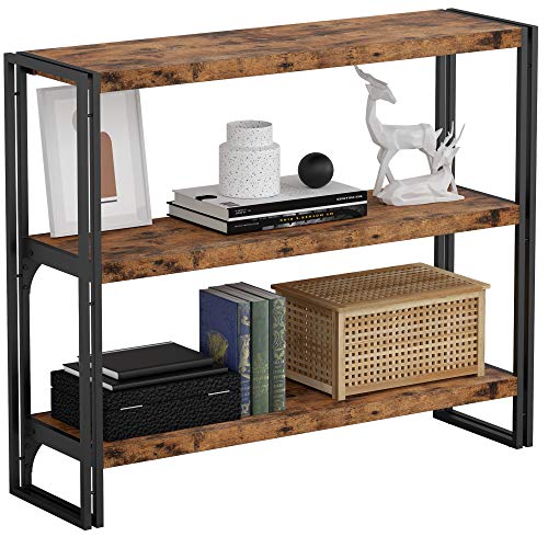 IRONCK Industrial Bookshelf and Bookcase 3 Tier, Wood and Metal