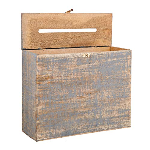 Wedding Card Box Secured Lockable Card Box with Card Slit - Distressed Finish Gift Card Box Wishing Well Card Box for Weddings, Receptions, Birthdays, Graduations, Baby Showers, 12"L X 10"H X 4.5"W, - Thumbnail 2