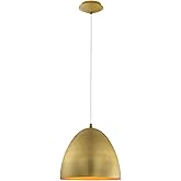 EGLO Coretto 1-Light Mini Pendant Hanging Lighting Fixture with Brushed Metal Shade for Kitchen Island, Hallway, and Dining R