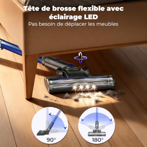 Cordless Vacuum Cleaner, 300 W Powerful Wireless Vacuum Cleaner, 45 Min Autonomy, Anti-Tangle Brush, Removable Battery, Bagless Vacuum Cleaner with LED Screen for Carpet Pet Hair Hard Floor (B)