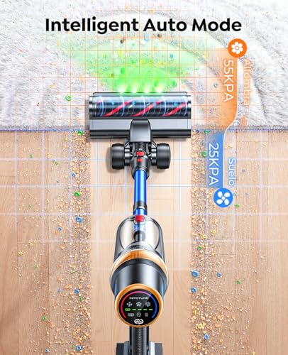 INTETURE Cordless Vacuum Cleaner, 650W 55KPA 70Mins (ECO) Vacuum Cleaners with LED Display, Self-Standing Cordless Vacuum, Anti-Tangle, Rechargeable Stick Vacuum for Home/Pet Hair/Carpet