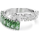 Swarovski Matrix Ring, Mixed Cuts, Green Crystals, Rhodium Finish