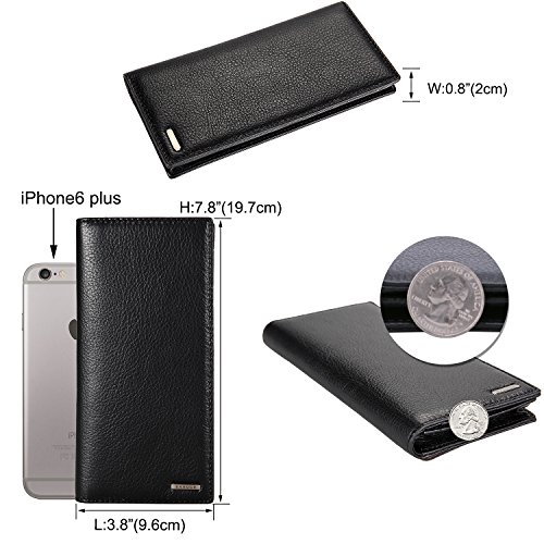 Banuce Men's Genuine Leather Bi-fold Breast Long Wallet Color Black