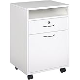 HOMCOM 24" Vertical Filing Cabinet with Lockable Drawer, Mobile File Cabinet with 2 Keys, Wheels for Home Office, White