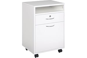 HOMCOM 24" Vertical Filing Cabinet with Lockable Drawer, Mobile File Cabinet with 2 Keys, Wheels for Home Office, White