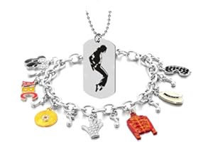 MISSUSO misssuso Bracelet with Necklace and rubber bracelet Rhinestone Tassel Bracelet with Jackson pins Memorial Collection for MJ Fans Gift