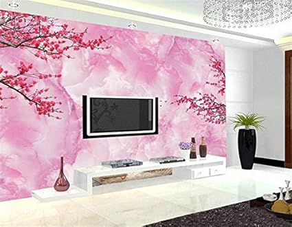 Yonthy 3d Mural Wall Sticker Wallpaper Romantic Pink Plum