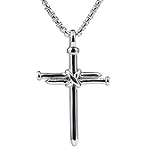 Luxfine Nail Cross Necklace 316L Stainless Steel Cross Pendant Christian Jesus Jewelry for Men Women Birthday Father’s Day Gift (with Box Packaged)