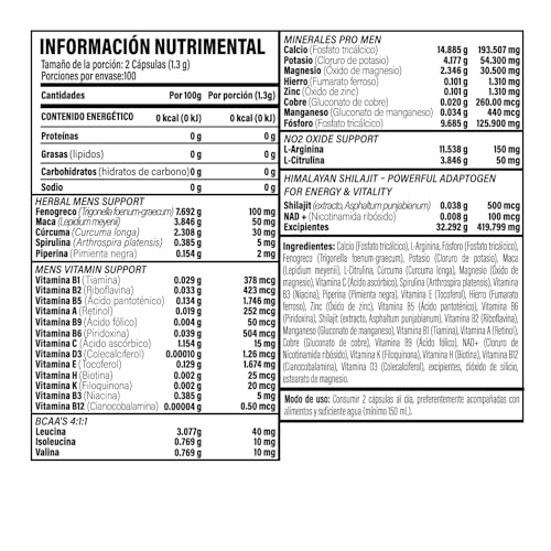 24 Vitaminas y Minerales para Hombres, con Precursor de Óxido Nítrico, Arginina y Citrulina + Soporte Herbal Fenogreco, SHILAJIT, Maca y NAD+ | Multi Mens | TSN Testrol 200 Cápsulas