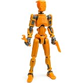 prntedtou Engineer T13 Action Figure, Pre-Assembled 3D Printed Articulated Robot Figure with Tool-Style Accessories, Orange Gray Poseable Collectible Desk Display Model for Sci-Fi Robot Fans