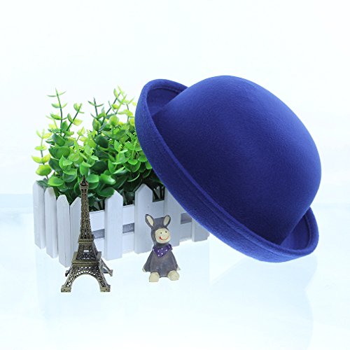 EOZY Girls Wool Felt Roll Brim Bowler Derby Hats Billycock Cloche 21" Blue