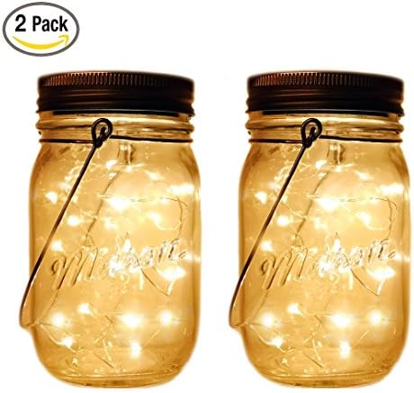 Solar Mason Jar Lantern Lights,2 Pack 30 Led String Fairy Firefly Jar Hanging Lights(Mason Jar/Hanger Included),Mason Jar Lights Kit for Patio Garden Lanterns Wedding Table Decor