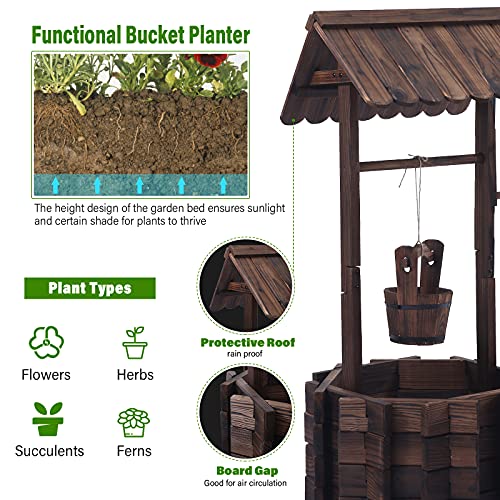 Notume Wooden Wishing Wells for Outdoors with Hanging Bucket, Wishing