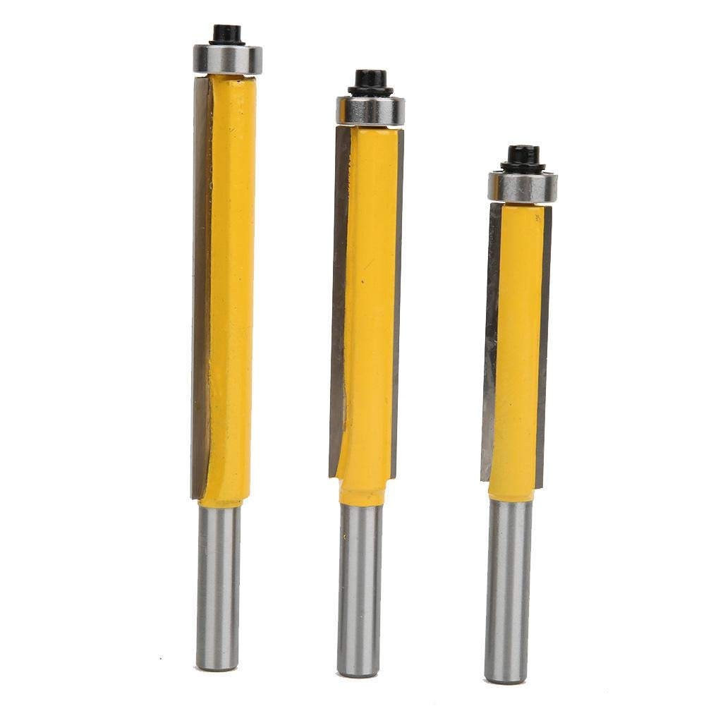 Garosa 3Pcs 8mm Shank Milling Cutter Tool Set - YG8 Alloy Cutter Head - Professional Woodworking Trimming Router Bit with Bearing - 6 Flute - Carbon Steel
