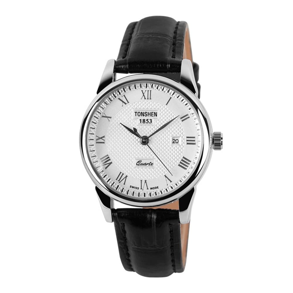 TONSHEN Womens Fashion Quartz Watches Roman Numeral Casual Analog Calendar Date Window 30M Water Resistant Black Leather Band Stainless Steel Case Classic Business Wrist Watch for Women Lady