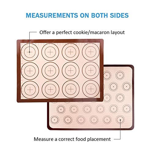 Silicone Baking Mat Set of 2 - Nonstick Silicon Liner Macaron Sheet (Big circle and small circle) for Bake Pans & Rolling with Measurements, Heat Resistant Cookie Sheets for Macaroon/Pastry/Cookie