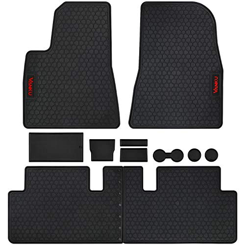 Vanku Floor Mats for Tesla Model 3 2017-2018-2019 with Cup and Center Console Liner Accessories Black Rubber