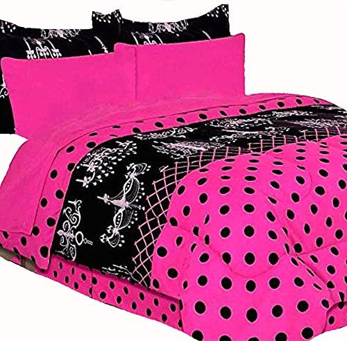 Amazon Com Ballroom Chandelier Girls Hot Pink Black Polka Dot Comforter Sham S Bedskirt Sheet Set 8pc Full Size 76 X 86 Bed In A Bag Home Kitchen