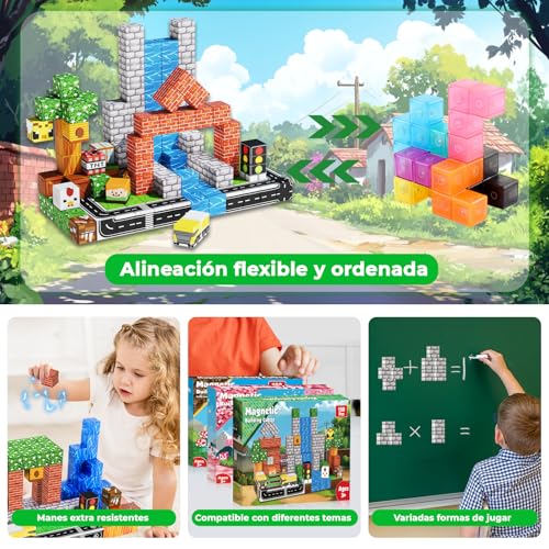 Annexfun Bloques Magnéticos - 150 Piezas, Cubos Magnéticos de Camino y Bosque, Juguetes de Construcción Stem y Sensorial, Regalos de Cumpleaños Montessori para Niños y Niñas Mayores de 3 Años