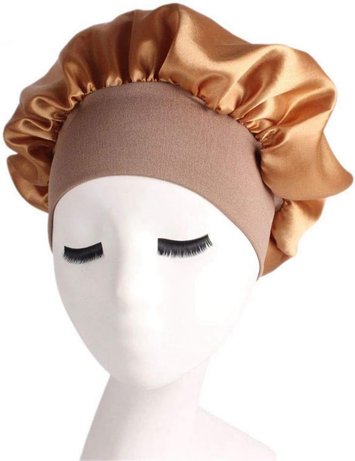 HaHaPo Women Wide Satin Silk Bonnet Cap Night Sleep Cap Ladies Soft Silk Long Hair Care Bonnet