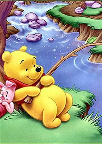 DIY 5D Diamond Painting by Number Kits, Full Drill Diamond Embroidery Kit Home Wall Décor -11.8×15.7 inch Lovely Winnie The Pooh