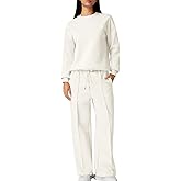QINSEN 2 Piece AirCotton Outfits Sweatsuits Long Sleeve Pullover Sweatshirt Wide Leg Sweatpant with Pockets Tracksuit
